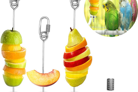 3Pcs Bird Food Holder, Bird Feeder Toy, Stainless Steel Small Animal Fruit Vegetable Stick Skewer, Foraging Hanging Food Feeding Treating Tool for Parrots Cockatoo Cockatiel Cage