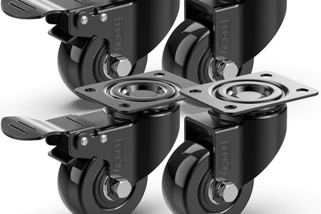 2" Heavy Duty Caster Wheels with 2 Brakes + Screws - up to 440Lbs - Set of 4 No Floor Marks Silent Castor for Furniture - Rubbered Trolley Wheels - Black Casters