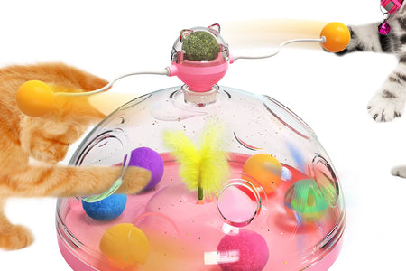 Cat Puzzle Toys Indoor for Kitten Interactive Games Spinning Track Balls & Feather Teaser Toy Stimulation Brain Treasure Chest