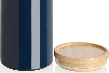 Kitchen Canisters 58 FL OZ Ceramic Food Storage Jar, Stackable Containers with Airtight Seal Wooden Lid for Serving Coffee Bean, Flour, Tea, Cookies and More (Navy)