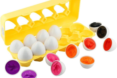 12 Vehicle Car Egg Matching Toy Play Matching Eggs Easter Toy W/Holder - Egg Toys for Toddlers STEM Egg Toys - Colors & Shapes Recognition Toys for Kids - Educational Color Sorting Toy Eggs